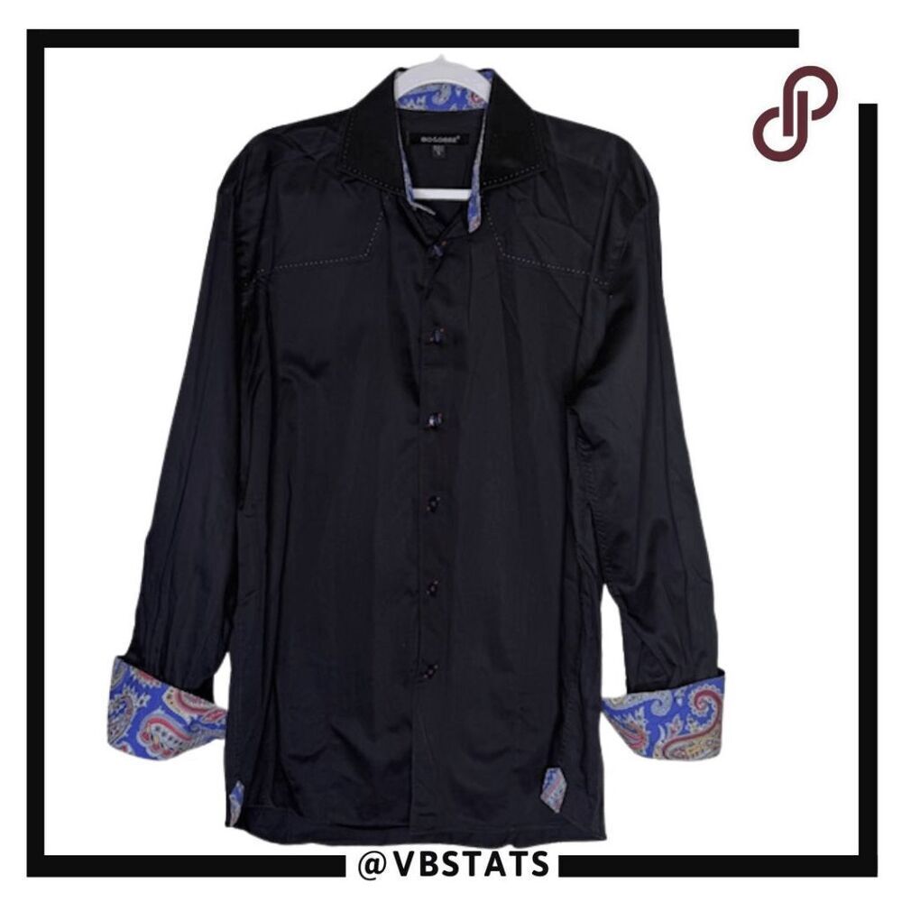 Bogosse Men's Paisley Lining Button Down‎ Shirt Black Size XL